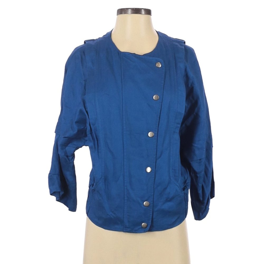 Eryn Brinie  Royal Blue Zip up Silver Snap Rare Retro Linen Blend Jacket sz XS